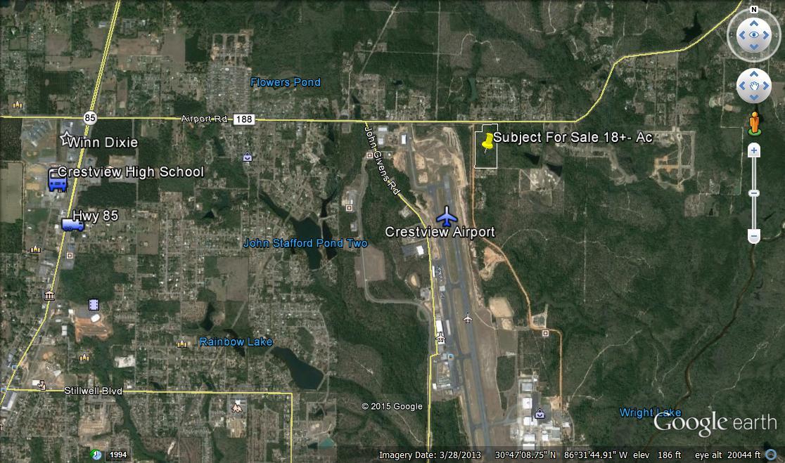 Great opportunity for this 18 acres zoned Airport Industrial (I2) Literally a minute from Crestview Airport and only a few minutes from town. Fairchild has just been paved!! Paved roads on two sides.