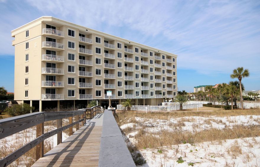 Endless Gulf views from Sunrise to Sunset looking from East to West! Fifth floor Balcony overlooks Sparkling Blue Pool, Sugar White Sand and Emerald Green Water of the Gulf of Mexico. Wake up and walk on a boardwalk directly leading to the Gulf! Destin On The Gulf unit 503 features views from the master bedroom as well as the living/dining and kitchen area. Enter the foyer and find a roomy kitchen to the right showcasing beautiful wood cabinets and a stainless refrigerator and dishwasher. Upper cabinets over breakfast bar have been removed to offer better views. Diagonal ceramic tile flooring allows ease of maintenance and walls painted in neutral colors provide a calming atmosphere. Cook dinner at the condo or go outdoors and enjoy the Gulf front grills. Fully furnished unit sleeps 6.