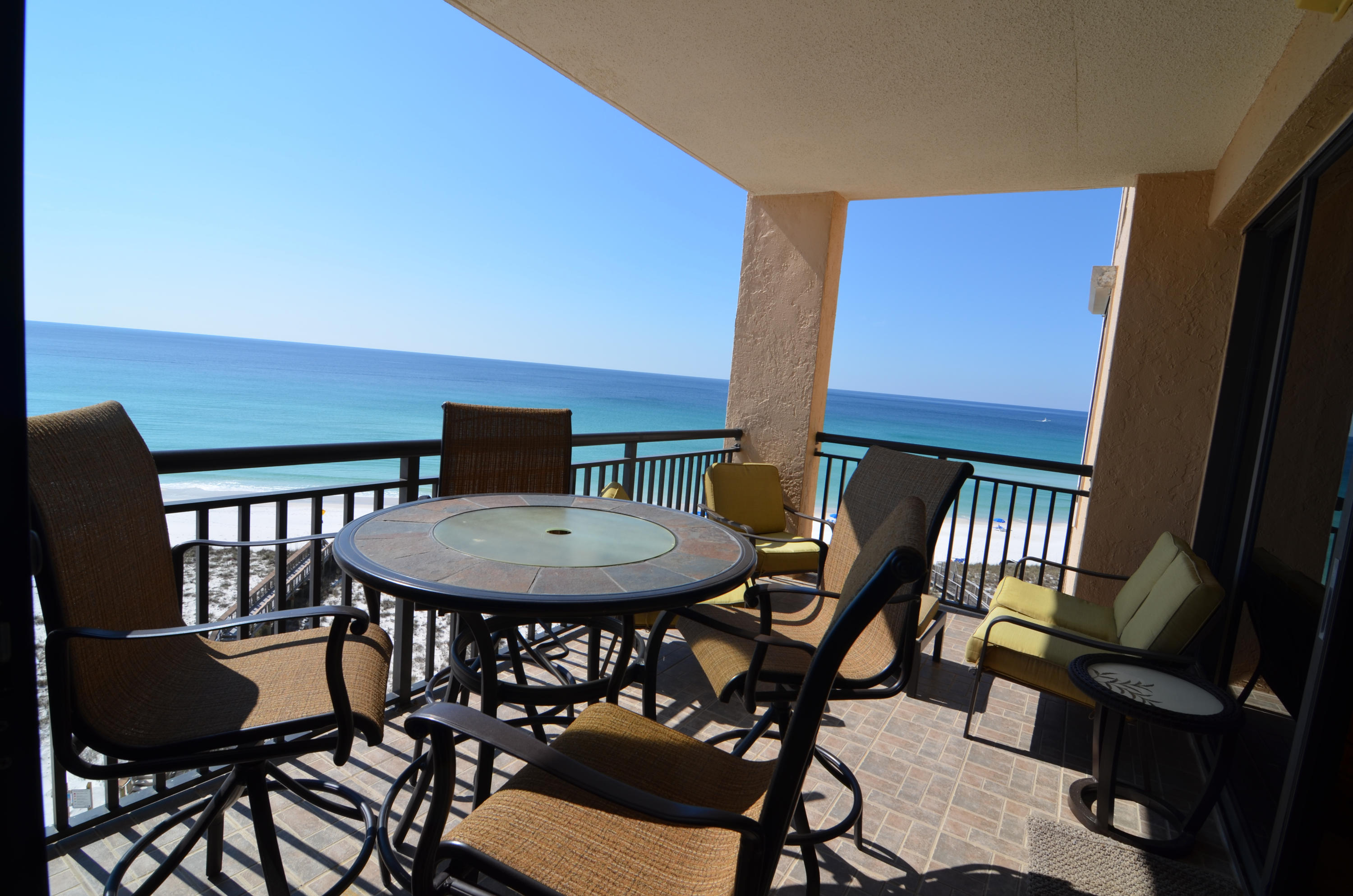 GULF FRONT CONDO. East side corner condo featuresPanoramic water views from every room. Updated and beautifully decorated, this condo 3 bedroom and 2 bathroom condo features an updated kitchen, wet bar, gulf facing master bedroom with gulf front balcony, two additional bedrooms both with views of the sound and the gulf, living room with balcony facing the gulf with plenty of outdoor seating options, community Tennis courts, swimming pool, workout room and access to the the beach. Buyer to verify all information to buyers satisfaction including but not limited to sq. footage, room sizes, lot size, zoning etc. Navarre Beach is one of last places in Florida that offers the old Florida lifestyle with Emerald Green waters, Sugar white sands, Miles of bike and walking paths, Fishing Pier, Gulf Islands National seashore to the west and County park to the east with snorkeling and fishing.