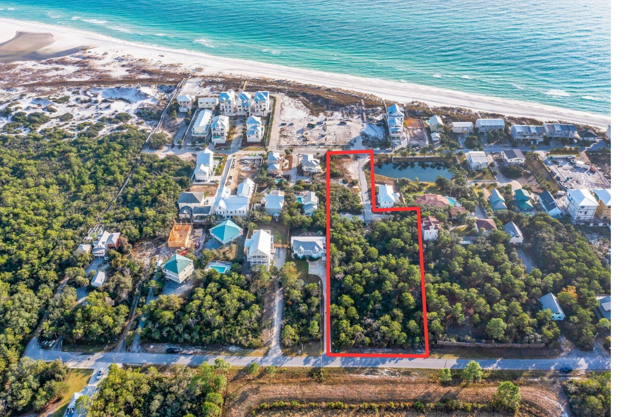 Opportunity in Inlet Beach to own 1.78 acres. There is a current development order for 7 lots with several offering Gulf Views. . Also would be an ideal situation for the buyer that wants a large estate . Property is across street from Lupin Beach development.  Just steps away from Camp Helen state park and 2 Walton County beach accesses. Convenient to all Inlet Beach, Rosemary Beach, Alys Beach have to offer.