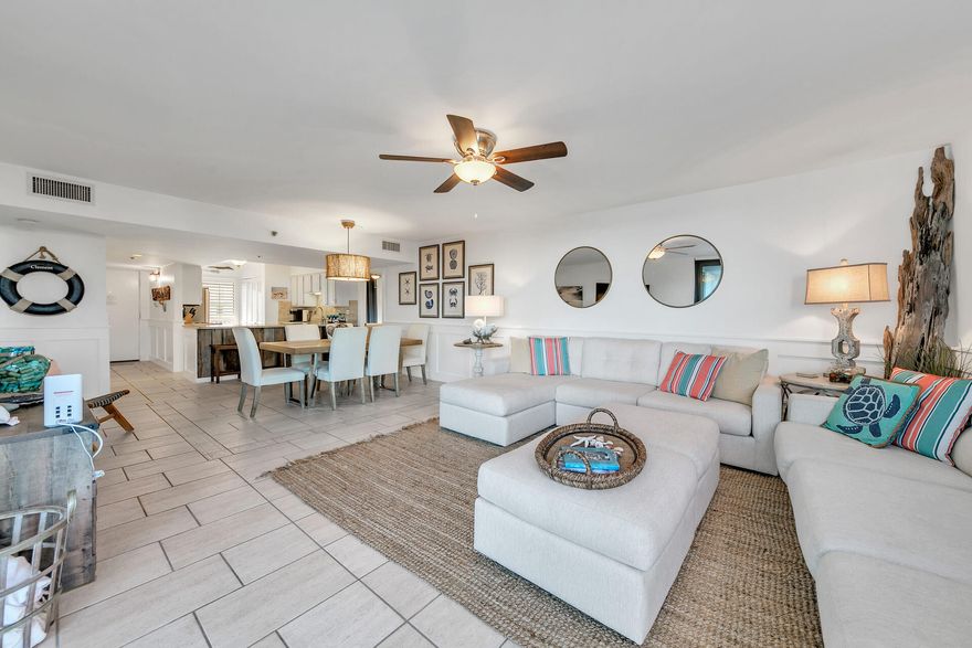 Completely remodeled 3-bedroom, 3-bathroom unit, just a short walk from the boardwalk, pool, and beach. The unit has not been rented since renovation. Recent upgrades include a new Trane HVAC system, new sliding glass doors, and updated windows with plantation shutters. It features Lifeplank flooring in bedrooms, new vanities in bathrooms, updated living room furnishings, and new mattresses. The spacious kitchen offers granite countertops, stainless steel appliances, and a breakfast bar. The master suite has a private balcony with Gulf views. Ground-level storage is included. Mainsail is a family-friendly community with amenities like two pools, beach access, tennis courts, and 24-hour security. Unit 322 is a must-see!