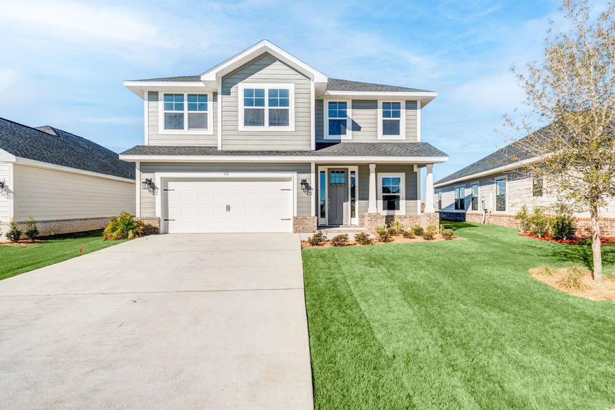 The Bluffs Subdivision is located 3.2 miles north of the intersection of Hwy 20 and Hwy 331. Builder is offering, while supply lasts: (a) 5.49% fixed rate financing for qualifying VA & FHA buyers plus (b) $10K flex cash to use at buyer's discretion to add features to the home (e.g. blinds, fridge, screen enclosure, additional ceiling fans) or apply to prepaids, HOA costs or other closing costs.Popular Craftsman 4 BR/3 BA home with Hardiboard siding and brick skirt. Interior features 9' ceilings on first floor and 8' upstairs, 8' entry doors, and game room on second floor. Trey ceiling in master with a large walk in closet. Durable CoreTec Pro Plus vinyl plank flooring on the entire main floor and in wet areas upstairs.  Community Pool and Cabana to be built by Subdivision Developer.