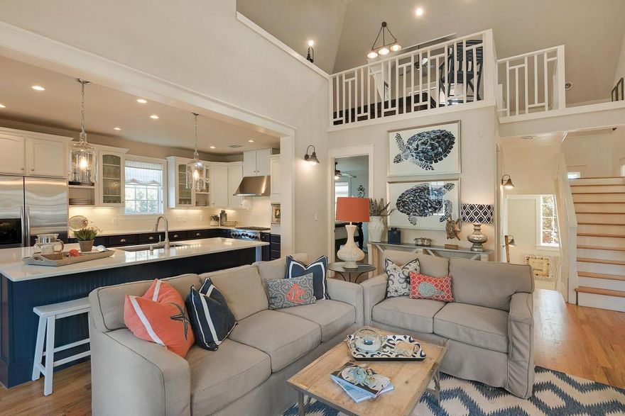 REDUCED! This is the lowest price per sq ft South of 30A in Rosemary! This Caribbean-style retreat is located south of 30A in the heart of Rosemary Beach just steps from the beach, Town Square and the coveted shops and restaurants that call this community home. In a masterstroke of architectural design, this property boasts two master bedrooms with king beds and private, en suite baths on the first level. In addition, there is a bunkroom with two sets of bunks, perfect for 4 children. Once upstairs, the spacious kitchen brings together professional appliances, granite countertops, and an eat-in bar that overlooks the great room and has seating and room for all to gather after a long day on the beach. This level features a third master bedroom with another king-size bed and private