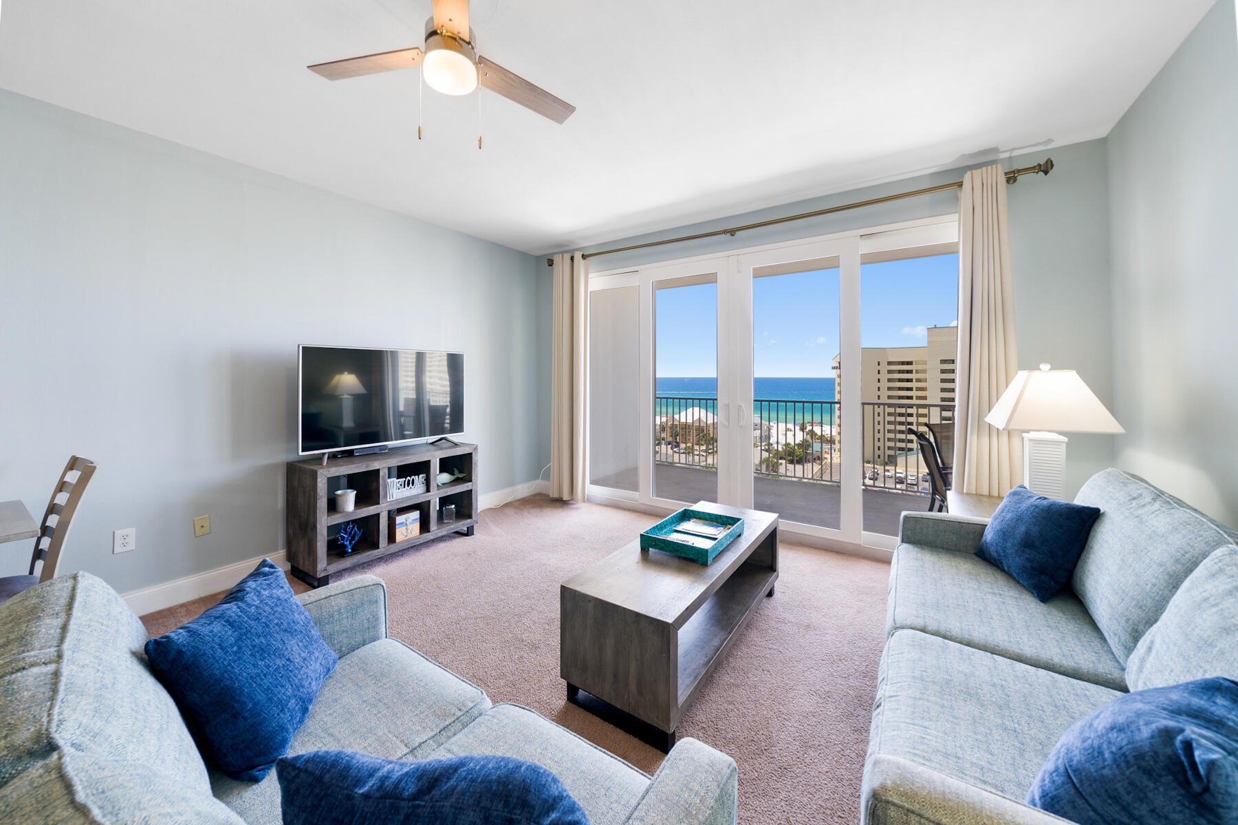 Beautiful turn key 2 bed, 2 bath PLUS bunk room condo!!!! Largest units on PCB. New AC 2021.... It is currently generating income and bookings will convey ready for you!!! The bedrooms are large and the bunk room provides more storage. Main bath boasts large garden tub and walk in shower. Amenities include 5 pools, 2 hot tubs, putting green, large fitness room overlooking the Gulf, light show nightly at 8pm. Walmart, shopping, Pineapple Willies, and 3 public beach accesses directly across the street. All measurements to be verified by buyer if important.