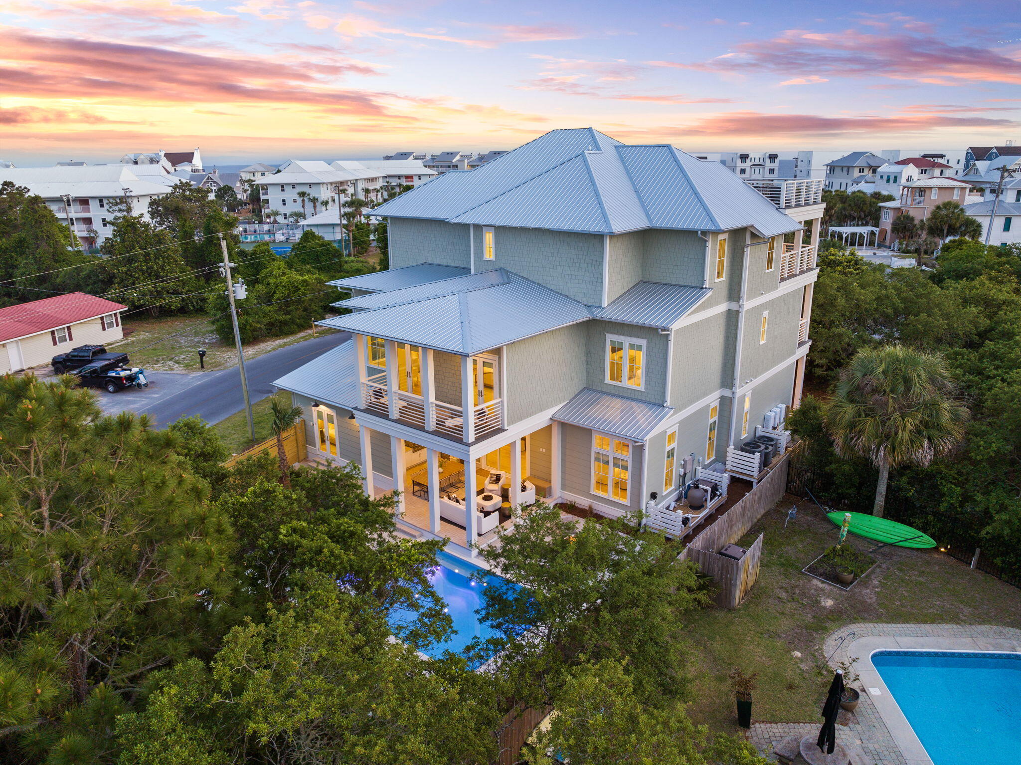 Discover the perfect blend of privacy and coastal living in this stunning new construction home in Seagrove Beach. Ideally situated steps from the beach access, this eight-bedroom, eleven bathroom residence offers modern elegance and thoughtful design.The open-concept floor plan showcases luxury finishes throughout, with a spacious living area that seamlessly connects to a gourmet kitchen featuring custom cabinetry, designer countertops, and high-end appliances. Each bedroom is designed for comfort, with en-suite bathrooms and ample storage. Step outside to your private backyard oasis, complete with a heated saltwater pool, perfect for relaxing after a day at the beach. With no HOA, 240 Lakeview Drive allows for short-term rentals, making this an excellent investment opportunity or vacation retreat.

Located minutes from Seaside, WaterColor, and local dining and shopping, this home offers an unbeatable 30A lifestyle. Don't miss the opportunity to own a brand-new home in one of Santa Rosa Beach's most desirable communities.
