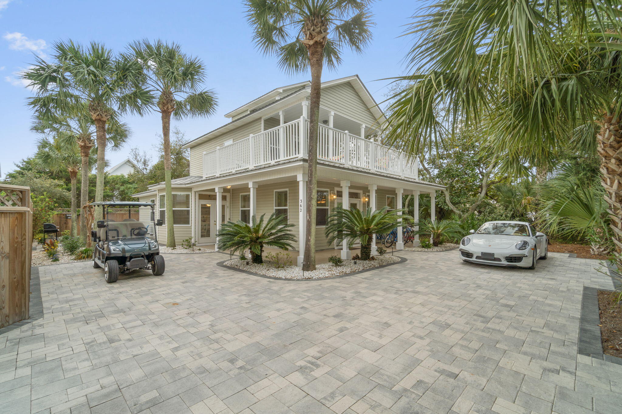 UPDATE: BRAND NEW WATER HEATER & HVAC! METICULOUSLY MAINTAINED BEACH HOUSE IN THE HEART OF MIRAMAR BEACH IS TUCKED AWAY FOR PRIVACY. This home is only a block from your DEEDED BEACH ACCESS and offers plenty of parking. Enjoy 3 bedrooms, 3 bathrooms, 2021 6-Seater Street Legal Golf Cart, FRESH INTERIOR PAINT, and a plethora of second-to-none IMPROVEMENTS. This spacious and open floor plan home would make the perfect primary residence, second home, and/or vacation rental investment with GROSS RENTAL PROJECTIONS in excess of $85K+. Downstairs you will enjoy the brand new tile floors in the kitchen, dining, living area, and laundry room, oversized owner's closet, 2 guest bedrooms with private custom bathrooms. Both bathrooms offer tiled walk-in showers, vanities, and ambiance lighting. Your