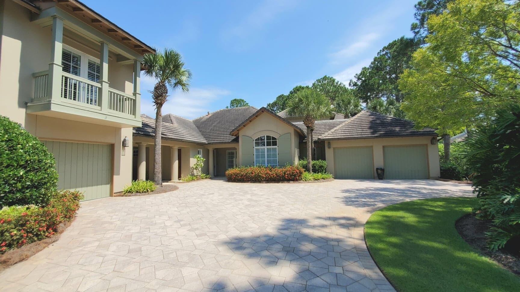 Discover the pinnacle of luxury living in this breathtaking estate nestled on a private lot in the highly coveted Burnt Pine community within the Sandestin Golf and Beach Resort. Positioned along the serene 7th fairway of the Raven Golf Course, this expansive home offers over 7,500 sqft under roof, presenting an unparalleled lifestyle of sophistication and comfort.As you enter, you are welcomed by spacious dual living areas centered around a gourmet chef's kitchen, complete with a 6-burner gas stove, island, and ample cabinetry. The first floor features a primary suite with private access to the screened lanai, two walk-in closets, a jetted jacuzzi, walk-in shower, double sinks, and a separate vanity area. Additionally, there is a second bedroom and formal dining area on this level.