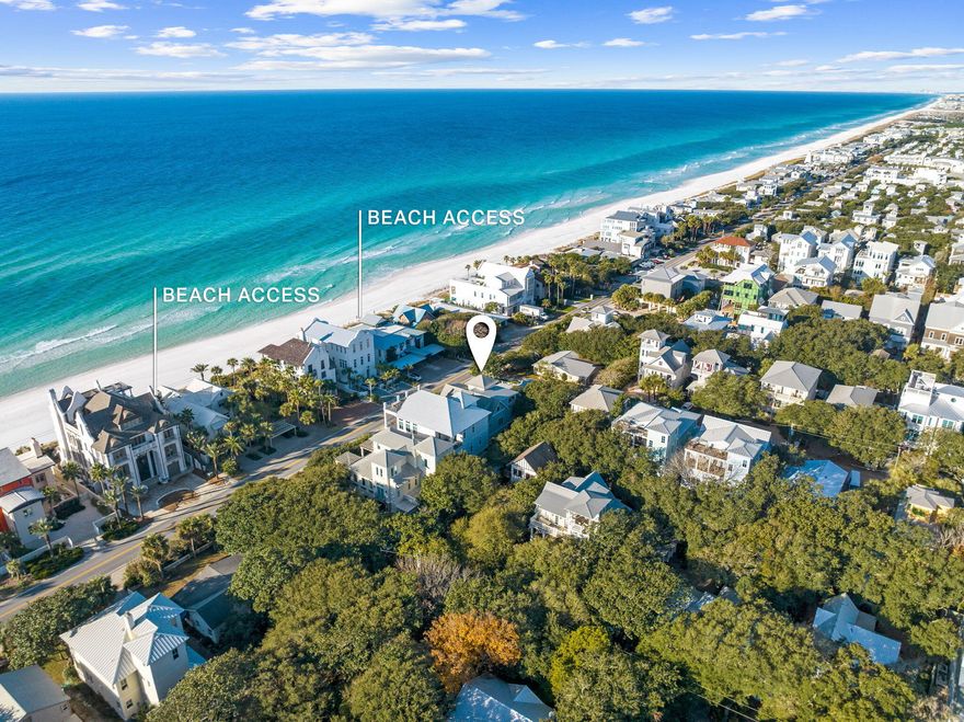 Nestled in Old Seagrove, this 5-bedroom, 3.5-bathroom coastal contemporary home embodies the epitome of a dreamy vacation cottage. From its sunset-facing porches to the secluded courtyard, complete with a heated pool and spa, every detail resonates relaxation and luxury.Thoughtfully designed across multiple floors, each level caters to comfort and entertainment. The first floor boasts a guest bedroom with elegant French doors opening onto the patio and a creatively designed bunkroom with custom-built beds. Accompanying these rooms is a spacious gathering area, alongside a separate media/game/exercise space. Ascending to the second floor unveils a gourmet kitchen, dining space, and living area. A striking custom metal seascape handrail captivates attention, while top-notch appliances, a sand beige iridescent glass backsplash, and white custom cabinets adorned with white Caesar Stone counters create an inviting atmosphere. Professionally decorated, the house exudes a relaxed beach lifestyle, emphasized by the dining room's wrap-around windows, housing a charming shell chandelier and built-in family-friendly seating.

The renovated master bedroom and bath offer a serene retreat, featuring a Dimplex 50" Synergy Electric Fireplace with a custom-designed surround, California Closets, a Slate and Carrara-appointed master bath with a trough tub, Kohler fixtures, and a dedicated full-size stack washer and dryer. Two cozy bedrooms tucked into the dormers on the third floor continue the beach-inspired decor, with Oceanside Glass hues and travertine floors adorning the adjacent guest bath.

Entertainment thrives on the third floor, boasting a high coffered ceiling in the media room, a convenient wet bar, icemaker, wine cooler, and access to the covered/heated porch for stunning gulf views and evening sunsets. Four inviting porches throughout the property provide delightful spots for family and guests to relax all year round.

Additional features of this remarkable retreat include a full laundry room, wide oak plank and Travertine floors, Vessel sinks, as well as Anderson windows and doors. Conveniently located just steps from white sand beaches, a leisurely bike ride to Seaside along oak-covered lanes, and close proximity to the Watercolor shopping district, this home ensures a seamless blend of luxury and convenience.

Please reach out to us today for the cost-to-own and rental projection figures for the property.