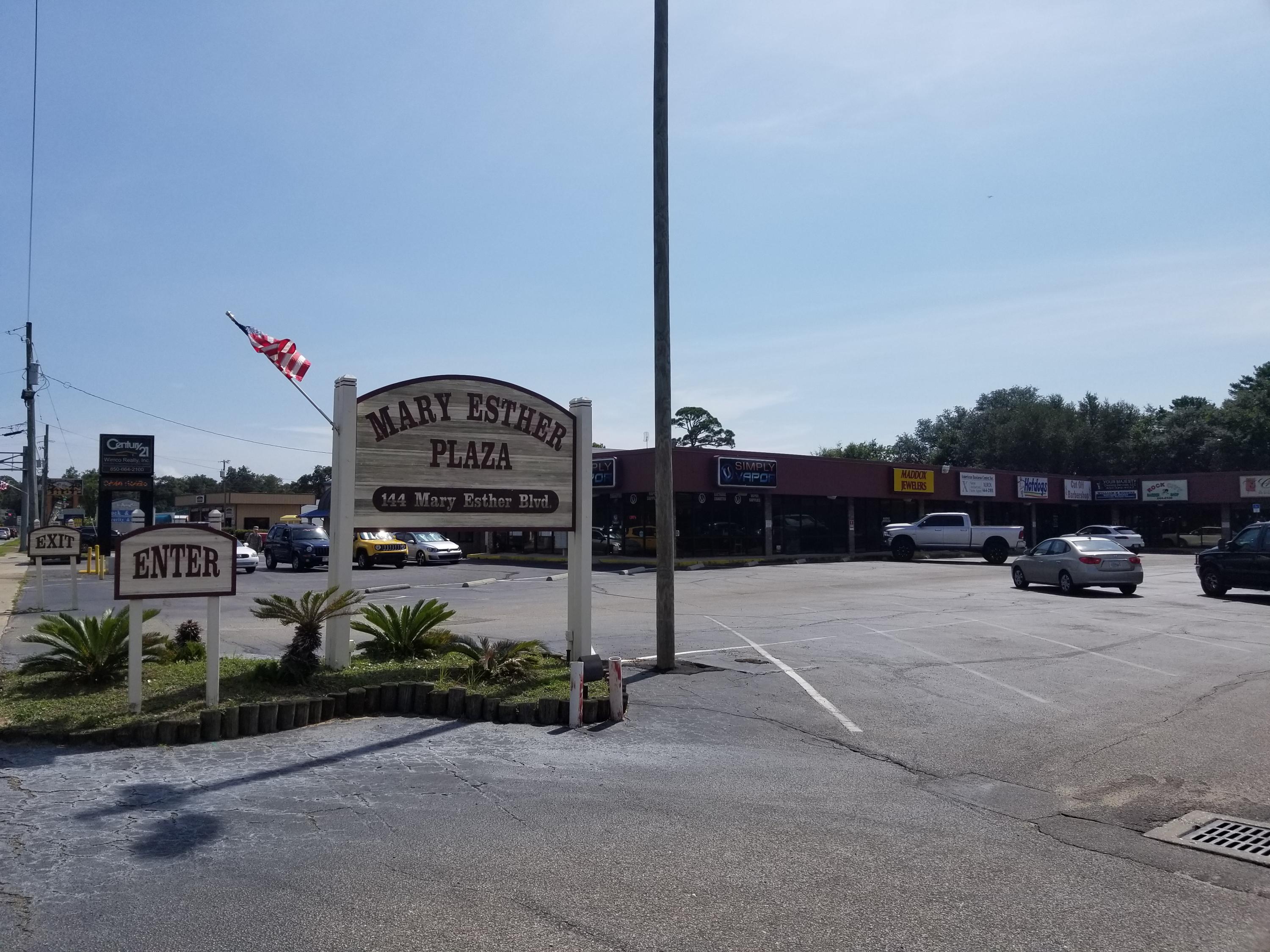 Well maintained two units at the busy Mary Esther Plaza. The space is approximately 1600 sqft and is located in the middle of the plaza with a great signage and visibility. The units consist of a reception area, three regular size offices, one large office/conference room, storage/ work area in the back, and two restrooms.