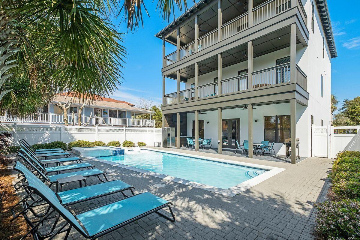Exceptional beachside positioning juxtaposed impressive short term rental potential characterize this coastal retreat situated in the heart of Frangista Beach steps from deeded beach access. Offering 8 bedrooms and 8.5 bathrooms, this gorgeous home was constructed with thoughtful details to maximize short term rental income and offer an unparalleled beach escape with notable features such as a resort style pool and sun deck, outdoor kitchen and ample space for entertaining.