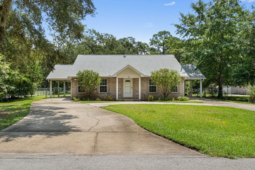 Welcome to your peaceful retreat! This newly listed 3-bedroom, 2-bathroom house offers a serene setting on over half an acre. The updated U-shaped driveway leads you to a home featuring 1,857 sqft of living space. Inside, you'll find luxury vinyl plank flooring in the living room and a spacious primary bedroom with a deep closet. The split bedroom floor plan provides privacy, while the large kitchen boasts ample storage and stainless steel appliances. A bonus back room adds versatility to the layout. Enjoy outdoor living on the screened-in porch or gather around the bonfire pit in the fully fenced yard. Additional features include a newer roof, backyard workshop with electricity, and a sprinkler system on well water.