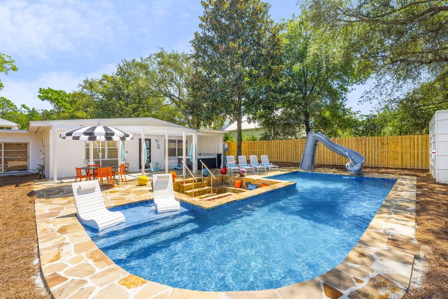 Welcome to Atomic Flamingo, a fully furnished, income-producing retreat designed for both style and performance. This mid-century inspired home blends character, comfort, and serious rental appeal.The backyard is a guest favorite, featuring a private resort-style pool with sun shelf, water slide, integrated fire pit lounge, expansive stone decking, and a covered hot tub area perfect for year-round enjoyment. Fully fenced for privacy and surrounded by mature trees, this outdoor space was built for entertaining.Inside, you'll find warm wood plank ceilings, polished concrete floors, an updated kitchen with stainless appliances, and thoughtfully curated furnishings throughout. The fun, vibrant design aesthetic sets this property apart in the short-term rental market, creating a memorable guest experience that drives repeat bookings.
Additional highlights include:
" Turn-key and fully furnished
" Screened front porch
" Updated bathrooms with modern finishes
" Proven short-term rental performance
Whether you're looking to expand your investment portfolio or secure a second home that pays for itself, 543 Seacrest Drive delivers lifestyle and income in one package.
Rental history available upon request.

