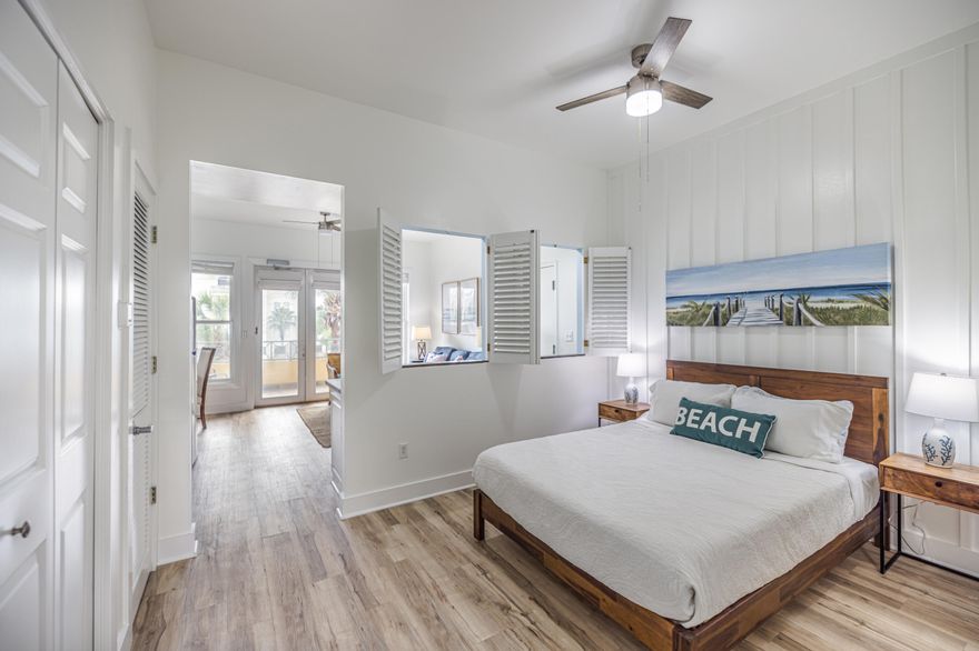 A beautifully furnished studio with built-in hallway bunk beds positioned in Blue Mountain Beach, Gulf Place Town Center. Front and center on 30A with a charming balcony overlooking 30A with Gulf views. Gulf Place offers a unique Town Center which includes restaurants, entertainment, and shopping. Primely located within walking distance to the three beach accesses, with two deeded. This ''beachy'' studio is the ideal vacation rental offering a queen bed, ensuite bath, and a spacious living area with a fully equipped kitchen with new stainless steel appliances.Amenities include: 3 swimming pools (1 heated), tennis courts, shuffle board, BBQ areas, a large outdoor amphitheater and green space. Proven rental income with a strong VRBO track record. All furnishings and bookings to convey.