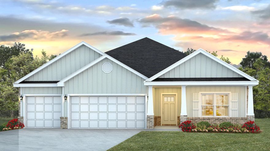 Welcome to 70 Farm Owl Drive, a new home under construction at Owl's Head Farms in Freeport Florida. As you enter this floorplan, you are immediately drawn into the expansive great room, where the open concept design showcases 9' ceilings with additional tray ceilings in the open living room.  As you enter the open living space there is an appointed dining room allows for a formal dining option. The kitchen is designed with an open concept and features elegant quartz countertops with white cabinetry to complement. A tile backsplash finishes out this space along with matte black plumbing fixtures.