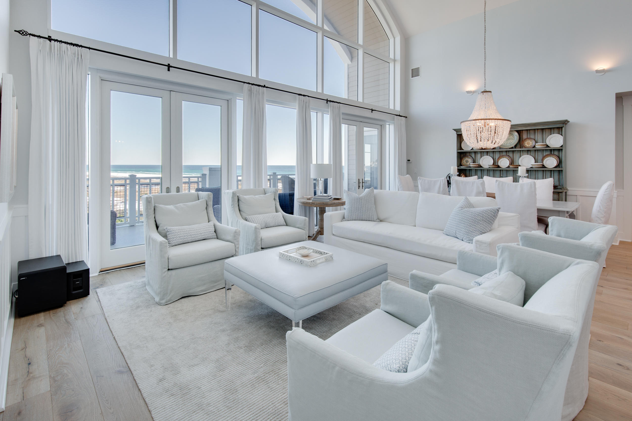 ''Penthouse'' level, 3 bedroom / 3 1/2 bath condo in the gated community of Watersound Beach with expansive views of the Gulf of Mexico. With 2161 Sq ft of heated/cooled space+an oversized balcony approx. 254 sq ft, this top floor unit has soaring ceilings, a chef's kitchen, custom drapery and a professionally designed interior. Comes partially furnished. Also, features include newly installed white oak hardwood floors and comes with washer and dryer, TVs, Sound System, curtains and hardware.