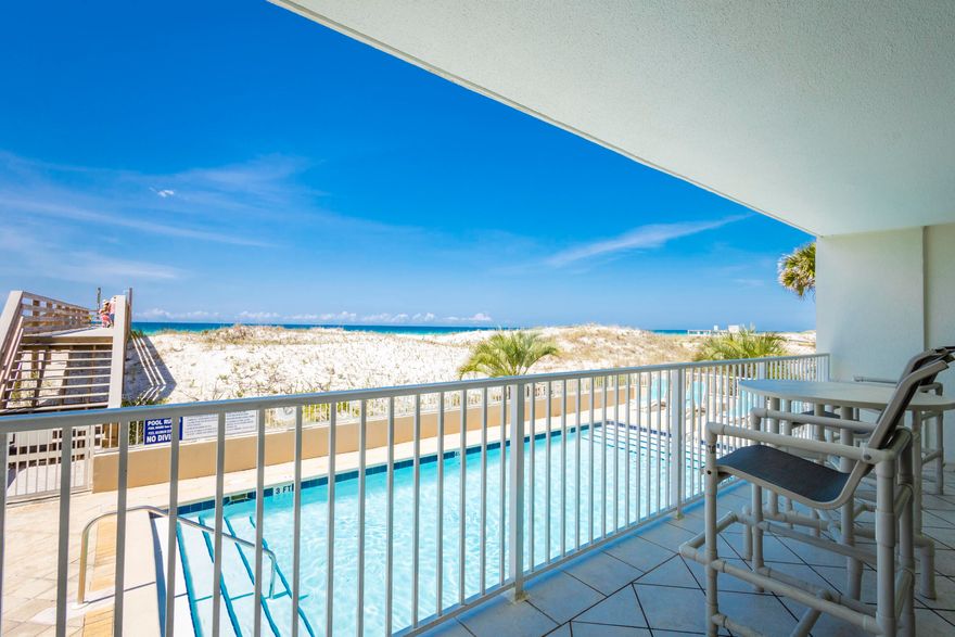 Beach & Gulf Views! This fully-furnished condo is a short walk from the beach & could be a great investment opportunity or your own beach getaway. The unit showcases a spacious living area, an owner's suite with access to the private balcony & beach views, & a second bedroom with its own full bathroom.  The unit also has a bunk room with new bunk beds for extra sleeping space. The unit features several updates including new range & refrigerator in the kitchen, new washer & dryer in laundry room, new curtains, TVs & ceiling fans throughout, & a new sliding door. Along with the unit, enjoy several amenities within the complex including in-ground pool, private beach walkover, tennis & more.  Gulf Dunes is within 5 minutes of The Boardwalk on Okaloosa Island & is within 7 miles of Destin.