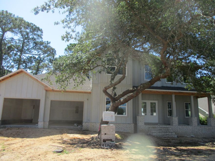 New construction with waterviews in a waterfront community with soundfront access (with hoa membership). Finishes are to be: lvp wood flooring in main living areas and wet areas, carpet in bedrooms, custom tile walk in shower, cultured marble tubs/surrounds, white shaker style cabinets with 42' upper cabinets, white quartz counters, square shaker style trim, large cove crown moulding in main living areas and master bedroom, white washed brick and concrete board and batten exterior. Construction upgrades: 9' ceilings throughout, treyed ceiling in master bedroom, impact windows and doors for lower insurance, dual hvac units for better comfort.