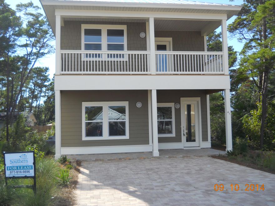 Cute beach house located North on 393 from 30A. Master bedroom and bath located on first floor with additional full bath. Second floor has 3 bedrooms and 3 full bathrooms. Hardwood floors throughout and tile in bathrooms. Granite in all bathrooms and kitchen. Stainless steel Kitchen Aid appliances.Tenant responsible for all utilities. Sorry NO PETS ALLOWED.