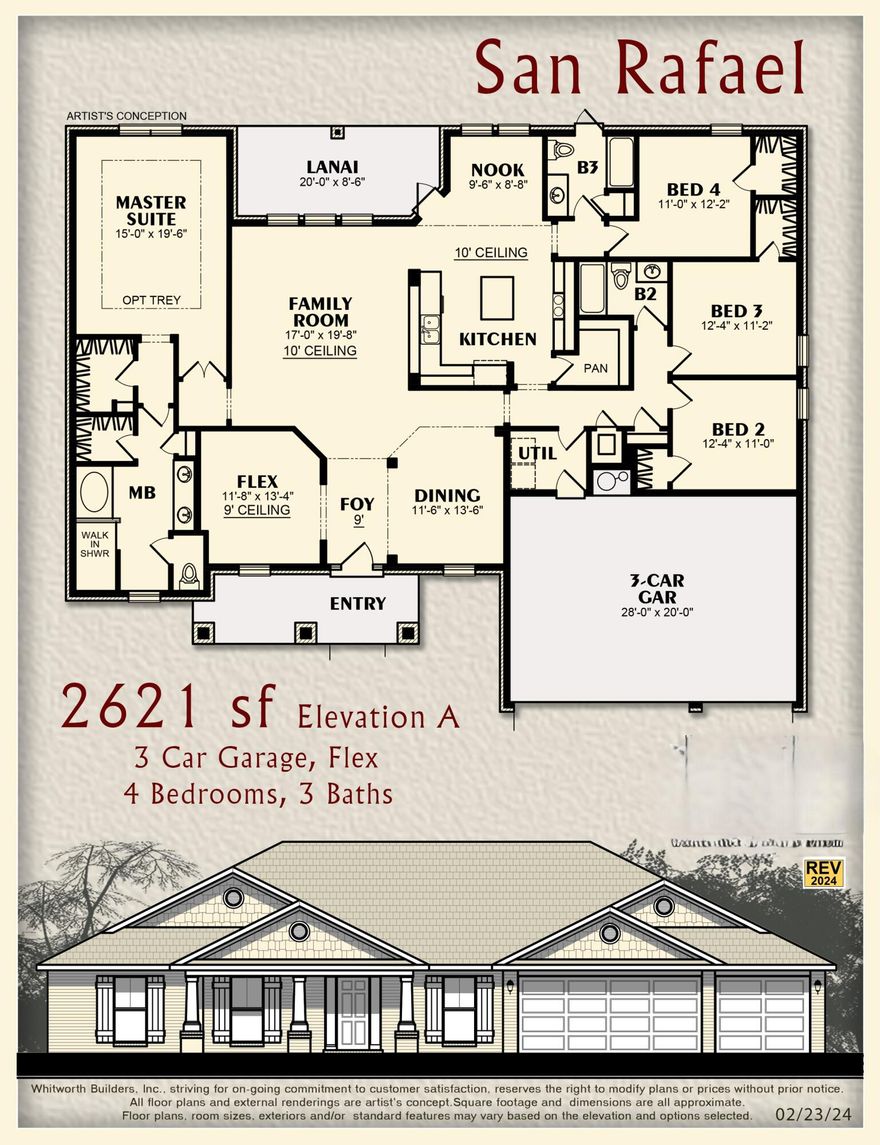 Builder Incentive $20K Your Way & the choice of REFRIGERATOR or BLINDS (certain restrictions apply). Corner Lot - 1/2 Acre!*Split Bedroom Plan, 3-CAR GARAGE,*10-Ft Ceilings in Main Areas *Click'n'Lock Laminate Wood Plank in All Living Areas *Tile Floor & Granite Countertops in All Baths *Kitchen features Granite Countertops, Large Island & Stainless Steel Appliances *Main Bath Zero-Entry All-Tile Walk-in Shower, Separate Soaking Tub, Double Vanity & 2 Walk-in Closets *Ceiling Fans in Main Areas & All Bedrooms *Covered Rear Lanai *Irrigation System *Builder & Structural Warranty *2x6 Exterior Construction