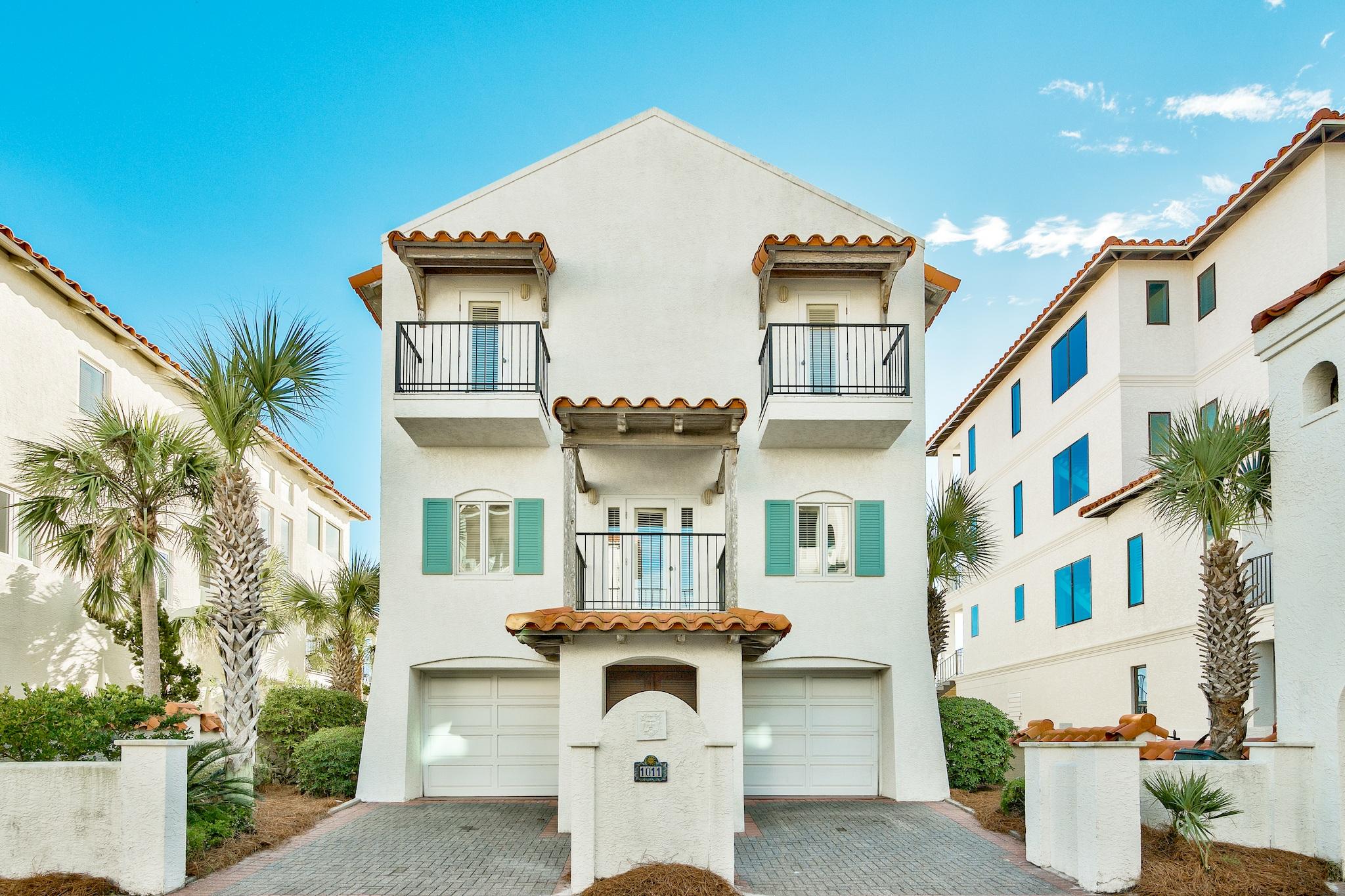 Gulf front offering in the gated community of Vizcaya in Dune Allen Beach. Expansive porches boost stunning views from each level of this 3-story warm and welcoming beach house. Tastefully decorated and perfect as a primary residence or investment property. 5 BD/5.5 BA home with 2 garages, a private driveway, 3-stop elevator, outdoor shower, wet bars, a bunk room, custom built-ins, and elegant touches throughout. Such as a stunning cathedral ceiling in the master bedroom. Views of the Gulf are visible throughout the home as there is no shortage of natural lighting and windows. Ideal for entertaining or simply relaxing at the beach. Vizcaya is centrally located in Dune Allen and has a beautiful community swimming pool enjoyed by its residents and guests.