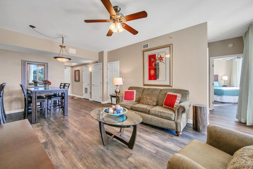 Looking for the perfect investment or second home?  You have found it!  Enjoy the best of both worlds with this 2/2 at the highly desired Palms of Destin Resort and Conference Center.  This condo has 2 full-size bedrooms on the 2nd floor facing west.  You have the luxury of being centrally located in Destin with all the resort amenities but once inside the unit you'll enjoy the private balcony nestled in a park like setting. While the unit has been on a rental program, the unit has been well maintained. The kitchen boasts maple cabinetry, glass backsplash, a breakfast bar and new stainless appliances! Each bedroom features a king bed and flat screen tv's. Waterheater was just replaced in 2022 and there is NO CARPET! This unit grossed over $50K last year! Exterior features a private patio-just steps from the 11,000 sq ft lagoon pool, w/ waterfalls and bridges within the 2 acre ''oasis''. The children's pool and interactive splash fountain will provide hours of enjoyment while the parents enjoy a swim, or lounging with a drink from the on site restaurant and coffee shop. The Palms also features a new state of the art fitness center, pickle ball (outdoor), tennis and basketball court, seasonal shuttle and a new outdoor grilling area! Electric vehicle charging stations also available.  Look no further as The Palms Resort and Conference center is a 5 star resort with amenities hard to beat! Call your favorite agent for a showing today!
While we believe all information to be accurate, buyer to verify all information including dimensions.