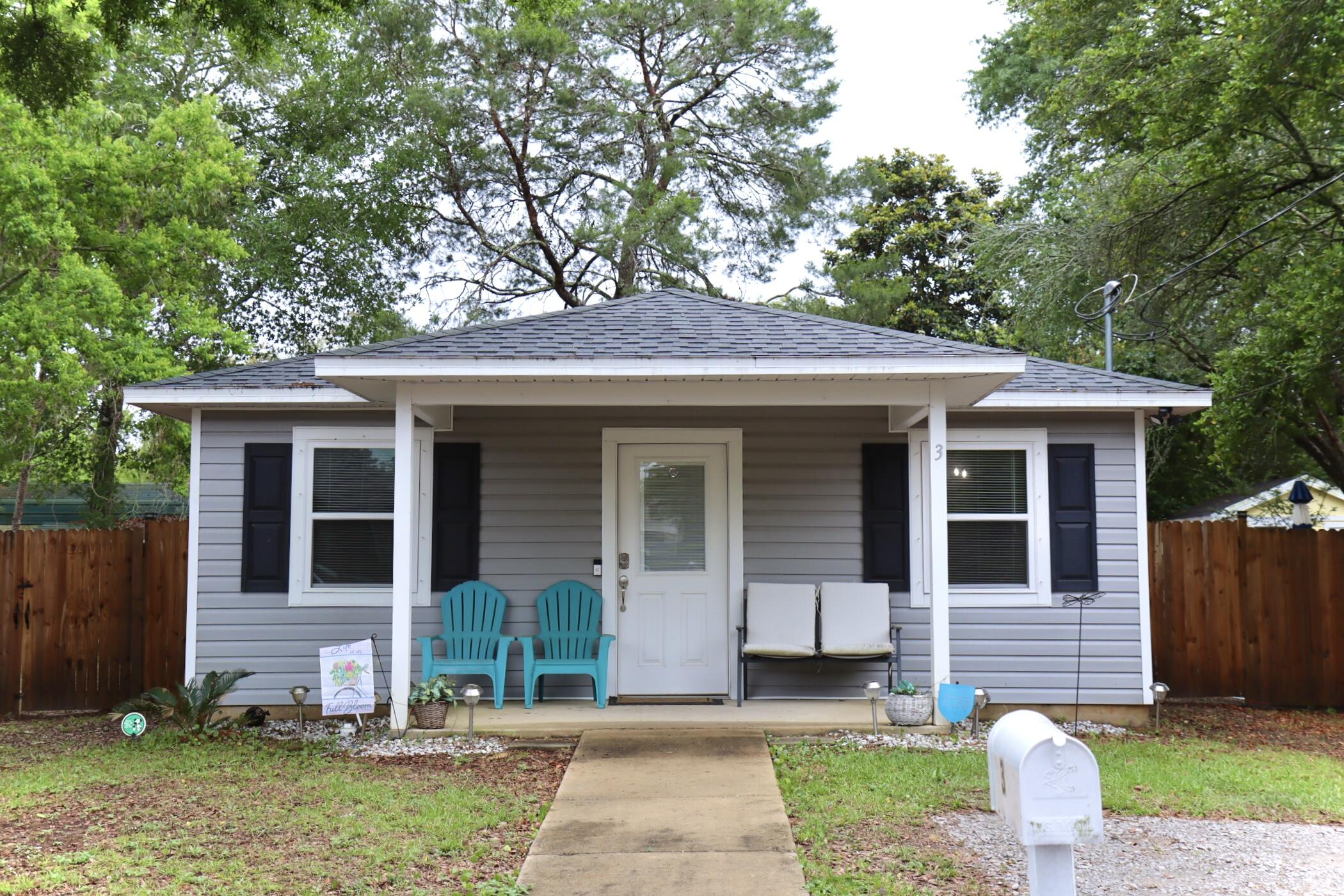 Great home. This is a spacious newer home with 2 bedrooms & 2 bathrooms and a big, fenced yard with 2 access gates, and a storage shed. It is located in the heart of Niceville with no homeowner's association. The kitchen is equipped with shaker style cabinetry, newer appliances, pantry closet and a breakfast bar. The kitchen is open to the living room, and a door gives you access to the right-side yard. There is plenty of space for anything in the backyard. The primary bedroom features its own private bathroom with a large walk-in shower, ceiling fans, and indoor laundry, just minutes to Eglin AFB, shopping and nearby water parks, etc. Fence and sprinklers convey in ''As-is'' conditions. Don't miss out this one. This home can accomodate any person on a wheel chair.