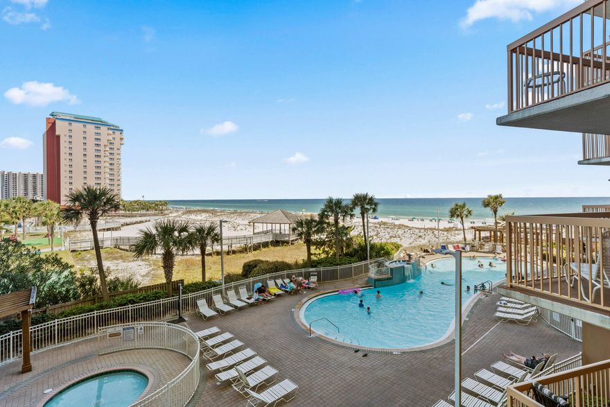 This condo is the perfect place to relax while staying at the beach. Whether inside or out, you will love the Gulf views and all the resort has to offer.  From the moment you enter you are drawn to the beautiful emerald waters in the distance. The open living dining space is comfortable for family and friends to gather with access to the generous sized balcony.   The master bedroom also offers Gulf views with an ensuite bath. The guest bedroom has an attached bath including a washer & dryer.  Amenities at the resort include indoor and outdoor pools, tennis, fitness center, cafe, tiki bar and game room.  Offered furnished with strong rental history.  If there are offers by end of day 4/2/22, Seller will review on 4/3/22.