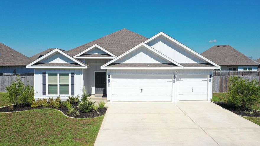 This beautiful home is located in Forest Bay Estates that include a gorgeous gated community pool. The Destin floor plan is an excellent 4 bedroom and 3 bath with a 3-car garage and large covered back patio 12' 5'' x 15'. The Destin floor plan is an open concept style design with high 9' ceilings and 10' trey ceilings in the living room and master bedroom. Gorgeous granite countertops in the kitchen and bathrooms with stainless-steel appliances in the kitchen. Which includes a silent dishwasher, stainless steel range/oven, superb air fryer/microwave and a vast granite kitchen island for cooking and entertaining guests. Luxury Vinyl Plank throughout the living room areas, kitchen and bathrooms with carpet in all bedrooms. The exterior siding of the home is durable cement Hardi Board which reduces overall maintenance. A keyless entry door with video camera doorbell. The location of the home is in Gulf Breeze which is convenient to getting to Fort Walton Beach or Pensacola. It is only a few miles from Highway 98 and less than 20 minutes from the beautiful Navarre Beach!