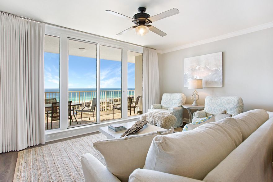 Tranquil gulf views embrace you from the moment you step into this gorgeous condominium residence. Recently renovated throughout, this designer furnished residence beautifully blends old Florida style with modern coastal chic. The color pallet and dcor features soft hues of blues, grays, greens and beige alongside natural wood tones and soft patina finishes, reminiscent of a casual day on the beach, yet offering refined elegance. Renovations include all new flooring, stunning quartz countertops, beadboard accents, custom tile surrounds and statement lighting fixtures. Relax, refresh and rejuvenate as you soak up the expansive coastline views from the large, private balcony, as well as from nearly every interior room.