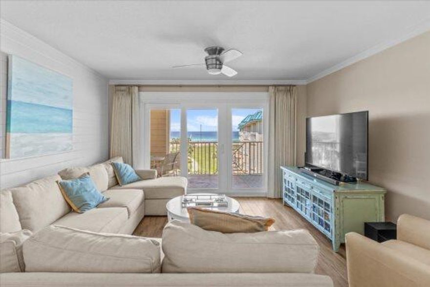 Enjoy the panoramic water views of the Gulf of Mexico the moment you walk into this fully furnished all utilities included residence. Stroll to the beach to feel the sugar-white sand between your toes & admire the crystal clear waters to absorb a dose of Vitamin D. Enjoy the private large balcony and relish the Florida sunshine with amazing sunrises & picturesque watercolors of the sunset in this tastefully decorated 2 bedroom 2 bathroom condo. The condo sleeps 6 & is designed with tiled floors and an open floor plan which allows for everyone to converse throughout the kitchen, dining room & living area. Relax in the master bedroom with water views of the gulf with a sliding door leading to the balcony, king bed, double-sided closet, & a spacious ensuite bathroom.