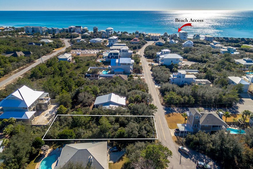 This homesite is perfect if you are seeking a great location on which to build your Florida dream vacation home, second home or revenue-producing beach house. Tucked between Camp Creek Lake, Alys Beach and Rosemary Beach is a colorful and thriving beach community called Seacrest. Seacrest Beach is home to some of the highest sand dunes and is one of the quietest beach communities along Scenic-30-A, most due to the fact that there is virtually no commercial development here. This lot is located close to the town centers of Alys Beach, Rosemary Beach and Kaiya (under construction) which features several local boutiques, shops and restaurants, The deeded beach access is just a short walk away revealing the pearl white sands and emerald waters of the Gulf of Mexico.