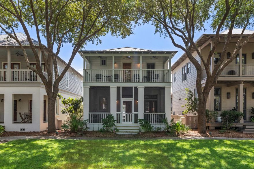 Beautifully renovated Rosemary Beach home on West Kingston Park. This 4 bedroom home is an ideal layout for both full-time residence or vacation rental property, with a King bedroom and full bath on the 1st level, along with an open concept living area that opens up to your private screened in porch overlooking the quiet pocket park. Up the stairs you find a large second floor landing that can be used as a reading nook for kids, or additional sleeping space for guests, along with 2 guest bedrooms - one with 4 built in bunks - and an oversized Master Suite that opens to a large private balcony. Recent renovations and upgrades include: Shiplap level 1 up to level 2 landing, new interior and exterior paint, all new baths including vanities, commodes and flooring, new kitchen counter tops, new