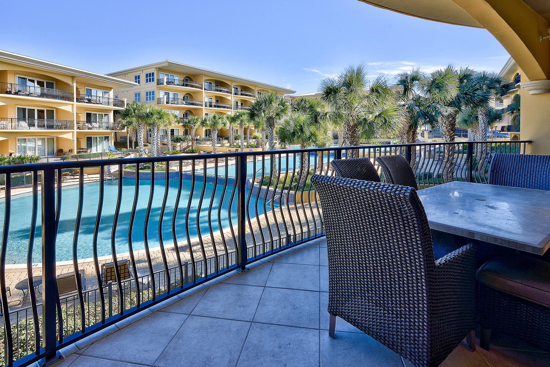 Adagio lives up to its name, delivering a slow and leisurely pace of living. Its 11-acre site majestically presides over 580 feet of waterfront on the Gulf of Mexico, along the relaxed, west end of Scenic Highway 30A in Blue Mountain Beach, near the very highest point of elevation a long the entire United States gulf coast. This 2nd floor poolside unit overlooks a dramatic, 8,000 square foot tiered pool from its spacious covered balcony. An additional heated pool sits directly on the gulf, and joins other amenities that include an on-site fitness center and community meeting facility. Inside, 18-inch imported tile floors unite the principal living areas that include a pool front living room with gas fireplace. An over sized storage closet hides bunk beds, increasing sleeping capacity.