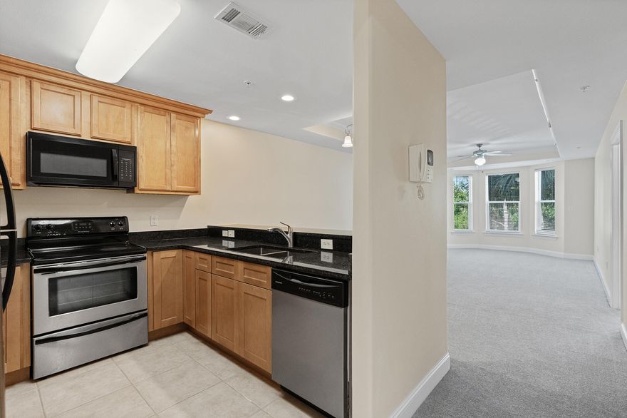 New improvements: PEX plumbing, carpet, lower kitchen cabinets and kitchen countertops. Two bedroom, two bathroom condo in a quiet 18-unit building with elevator access. This second floor unit features an open floor plan and in unit laundry - washer and dryer convey. Stainless appliances, granite countertops, and a breakfast bar add to the kitchen's appeal. The large living area has new carpet, tray ceiling, and a cute window alcove. Primary ensuite includes a built in makeup counter or desk. Long-term rentals allowed. Ideal for military, first time buyers, or investors. Conveniently located, just 16 miles to Eglin Air Force Base or Hurlburt Field and a 5 minute drive to the beach or the new Publix. Avoid Highway 98 traffic with quick back road routes to everyday conveniences.