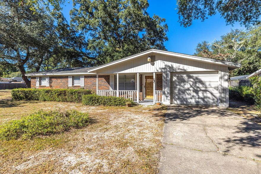 NEW DIMENSIONAL SHINGLE ROOF! Freshly painted exterior! Eligible for VA financing. Charming 3 bed / 2 bath BRICK home, located on a DOUBLE CORNER LOT in the heart of Niceville. A relaxing covered front porch greets you as you enter the home and into a sunny formal living room.The kitchen features vintage charm with an abundance of cabinetry and countertop space. Delightful breakfast nook adjoining the kitchen. Separate formal dining room. At the back of the home is a family room with cozy gas log fireplace. Spacious primary bedroom with full en-suite bath.Park-like