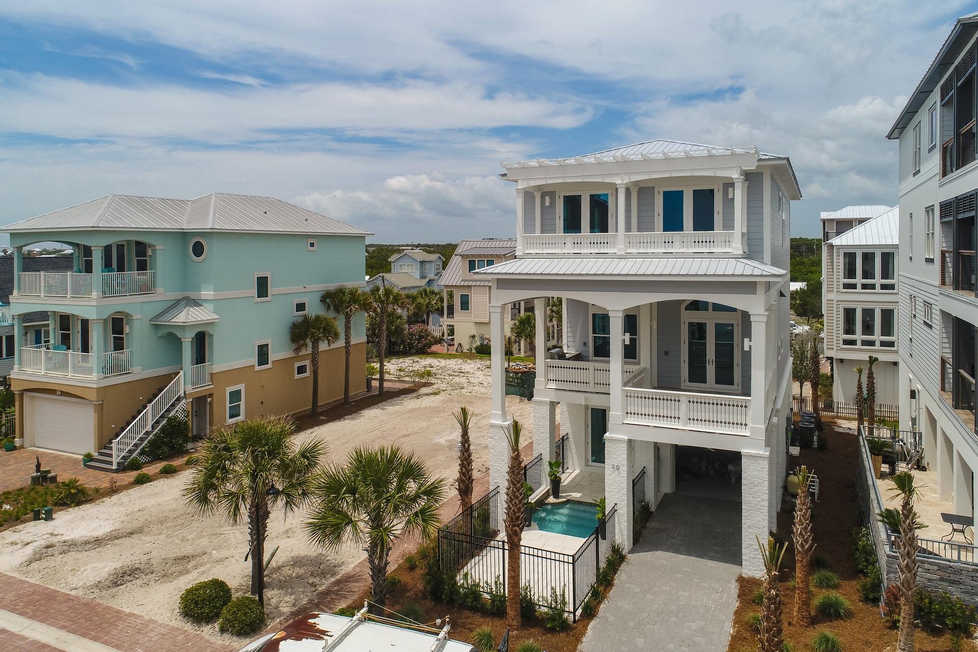 UNDER CONTRACT - 72 hour or less under First Right of Refusal Clause - Amazing forever gulf views! Brand new construction, this is the perfect beach retreat! The first floor has two bedrooms that share a full bath. A courtyard pool and tanning deck sit outside one of the bedrooms. The second floor offers dreamy views of the gulf both south and to the west. A spacious open kitchen and living area is ideal for post beach entertaining.