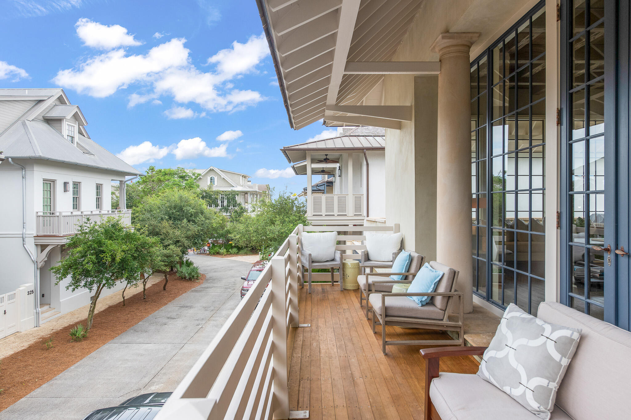 Under contract with a 72-hour kick out clause. A prime and coveted location on Rosemary Beach's south side, five tiers back from the Gulf and just steps to the beach walkover. This refined, architecturally significant residence was designed by Bobby McAlpine, with interiors appointed by Susan Ferrier, and presents sophistication and style for upscale coastal living.  True craftmanship is showcased with appointments that include the 12-foot reclaimed pecky cypress ceilings, 10-foot floor-to-ceiling windows and doors, and hardwood floors. The home lends a functional and comfortable layout, with three bedrooms, each with their own private bath, two laundries and a spacious and private courtyard.  The gourmet kitchen features all high-end appliances, two pantries and dual refrigerators, and