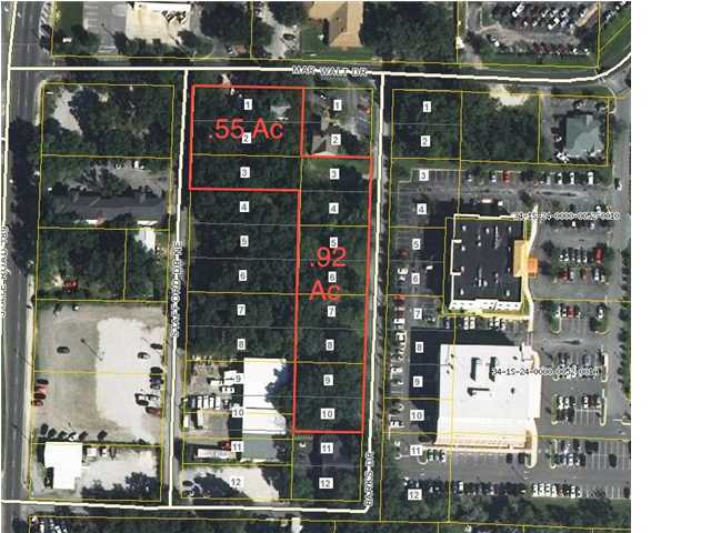 parcel consists of 4 separate parcel id numbers AS SHOWN BY LOTS 3-10 totaling .92 acres of business commercial zoning, great location across from the hospital and close to both air force bases. please call broker with any additional questions. there is additional acres available totaling 1.47 acres PROPERTY TO BE SOLD ''AS IS''.