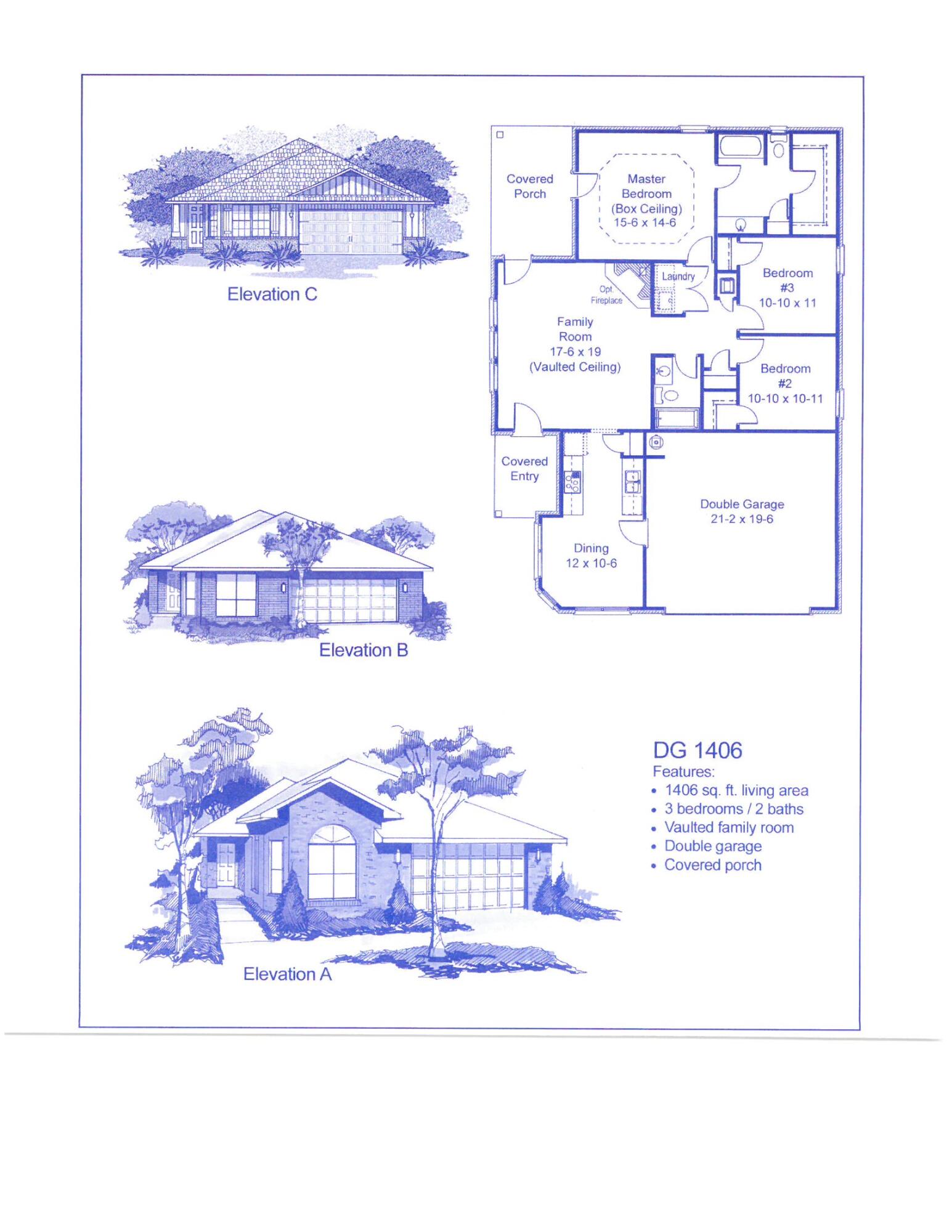 Ridgeway Landing is our new subdivision in North Crestview, the location is awesome! This neighborhood has a community pool for you to enjoy! This home is 1406 square feet with 3 bedrooms and 2 full bathrooms. It has a covered entryway and a covered back porch with entryways from the master bedrooms and the family room. The family room has vaulted ceiling giving it a bigger and grander feel! This home is 4 sided brick, fully sodded with landscaping and an irrigation system to keep it all beautiful and green in these hot Florida summers. Upgrades added to this home include granite countertops in the kitchen, upgraded flooring everywhere with carpet only in the bedrooms and craftsman style elevation!