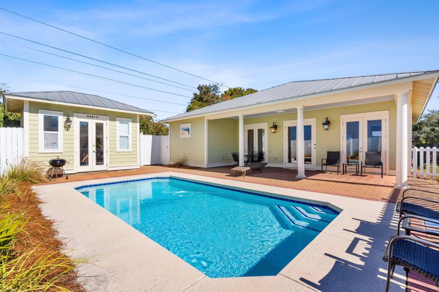 Located in the famous Crystal Beach neighborhood, this charming beach cottage known as the 'Greenhouse' offers the perfect blend of coastal living and modern convenience. Built in 2004 and meticulously maintained by its original owners, the home has seen several updates over the years, including fresh interior paint in 2024, a new pool pump in 2024, a hot water heater in 2020, exterior paint in 2019, and a replastered pool in 2015. The Greenhouse can sleep eight, and this property features a master bedroom with a private bathroom, complete with a standing shower. The full kitchen has granite countertops, ample cabinetry, and a breakfast bar beautifully accented with pendant lighting. The living room is filled with natural light and includes an electronic fireplace, creating a cozy atmosphere for relaxing evenings indoors. The open-concept layout is ideal for entertaining, seamlessly flowing outdoors through three sets of French doors that lead to the private pool area surrounded by a white picket fence. An additional highlight is the separate pool house which includes a half bath. For added convenience, the property also features an outdoor shower, perfect for rinsing off after a day at the pristine white sandy beaches that Destin is known for.

The nearest beach access is just blocks away, down at the end of Hutchinson Street.  This home is in a serene setting with no high-rises in sight. Sold fully furnished, this property is an excellent opportunity for a vacation rental, secondary home, or even a primary residence. With its unbeatable location and thoughtful updates, this Crystal Beach gem is ready to be your perfect coastal retreat.
