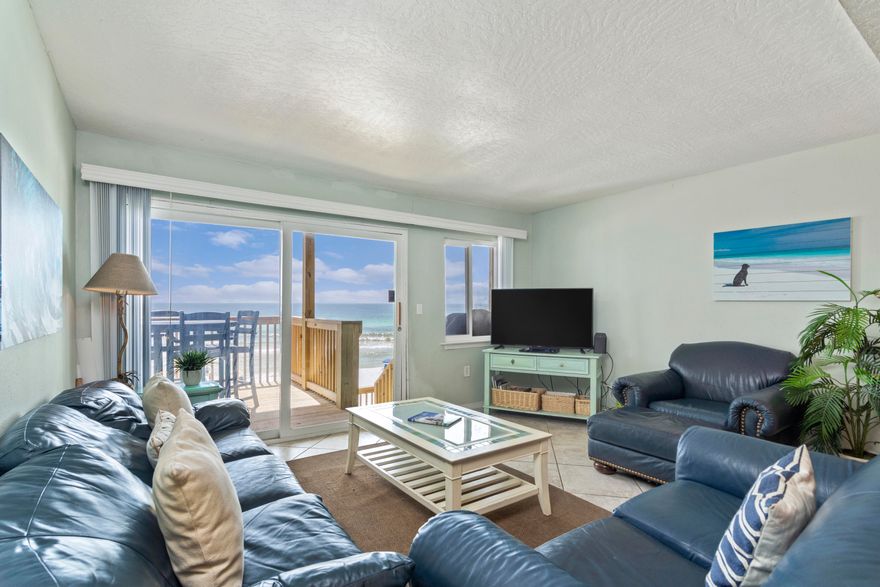 Wow! This 4 bedroom, 3.5 bathroom GULF FRONT townhome located on Scenic Highway 98 in Miramar Beach is a must see. An open floor plan creates a relaxed flow, while numerous large windows and doors provide an abundance of natural light throughout this residence. On the first level are two bedrooms and a bathroom. On the second level is a spacious living and dining area, along with an open kitchen. On the third level is a master suite with its own bathroom, and a third guest bedroom with its own bathroom.  Each level has its own NEW DECK with stairs leading to the beach.  Below the residence is a sizable storage area.