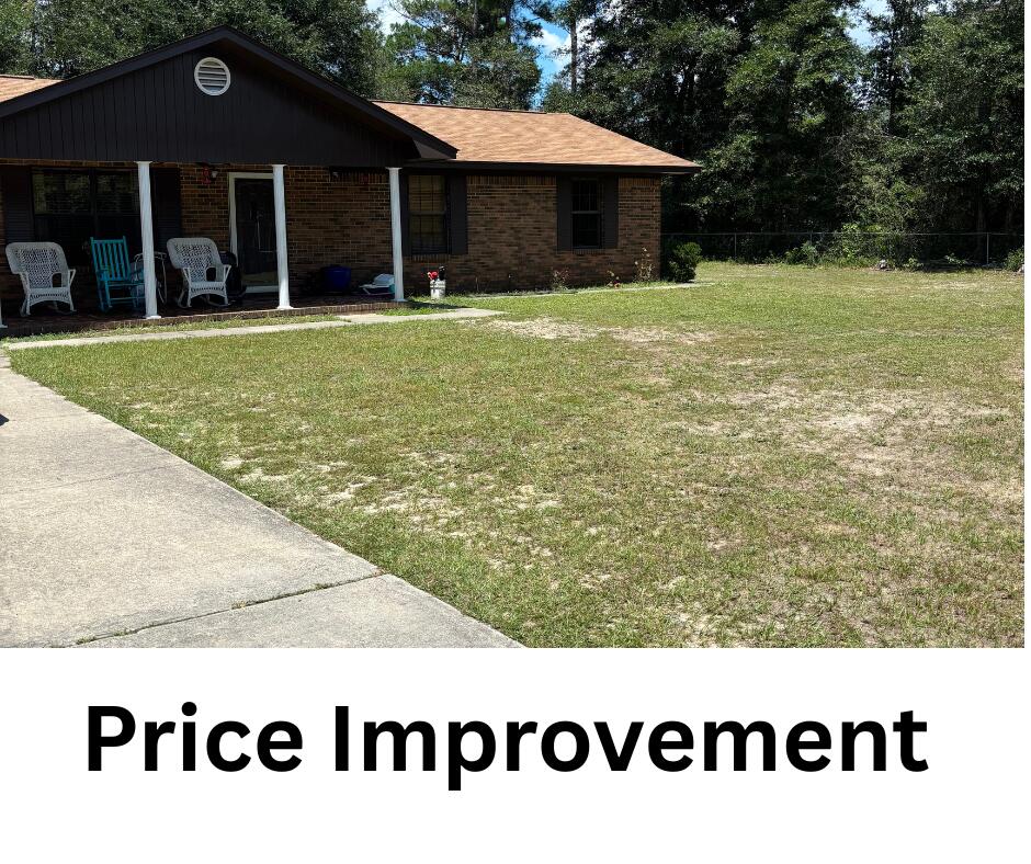 Welcome to this well maintained all brick home nestled on a spacious 1.09 acre fully fenced corner lot with multiple gated entrances. Located on a paved road, this property offers both privacy and convenience. Enjoy the shade of mature oak trees and harvest your own seasonal fruit from established peach and pecan trees, as well as muscadine grapevines.The home features an attached carport for covered parking and easy access. Outdoors, you'll find a powered shed perfect for hobbies, a dedicated chicken coop and dog run.Inside you will find a semi open floor plan, separate dining and large living space. The main bedroom offers an en-suite the 2nd bedroom down the hall. With a utility room off the dining areaLocated minutes from campgrounds & lakes for your enjoyment, historic DFS With a little TLC this home can be your dream home. The feel of country yet minutes from downtown Defuniak and the beautiful historic 40 acre lake and park.