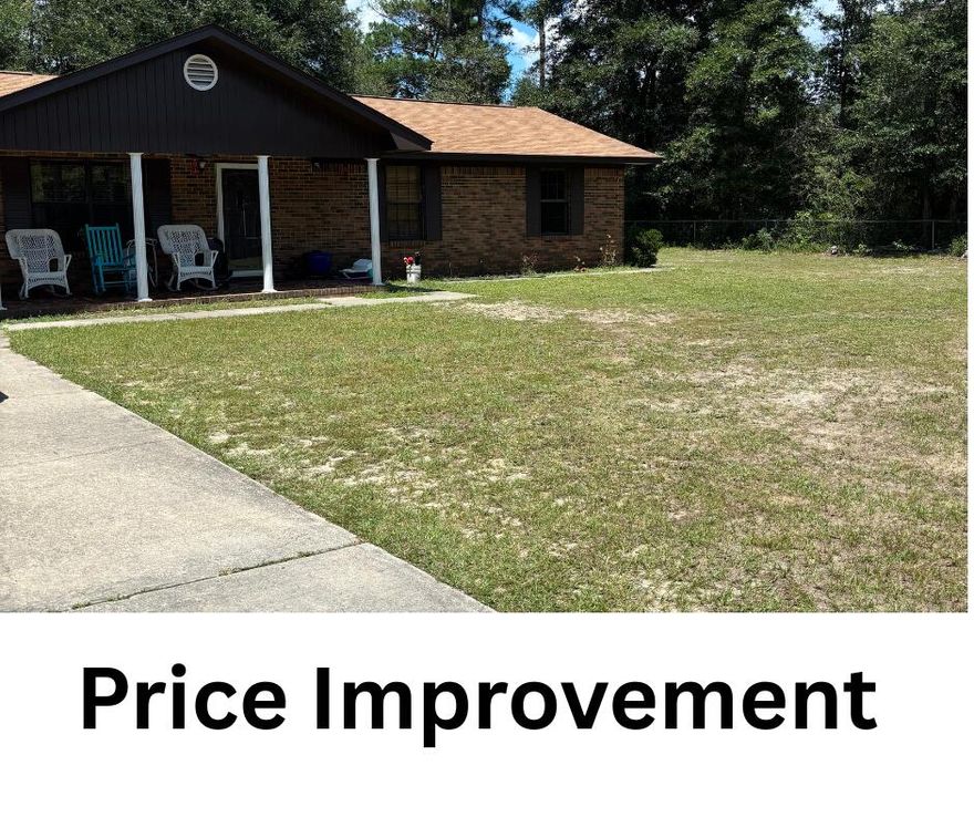 Welcome to this well maintained all brick home nestled on a spacious 1.09 acre fully fenced corner lot with multiple gated entrances. Located on a paved road, this property offers both privacy and convenience. Enjoy the shade of mature oak trees and harvest your own seasonal fruit from established peach and pecan trees, as well as muscadine grapevines.The home features an attached carport for covered parking and easy access. Outdoors, you'll find a powered shed perfect for hobbies, a dedicated chicken coop and dog run.Inside you will find a semi open floor plan, separate dining and large living space. The main bedroom offers an en-suite the 2nd bedroom down the hall. With a utility room off the dining areaLocated minutes from campgrounds & lakes for your enjoyment, historic DFS With a little TLC this home can be your dream home. The feel of country yet minutes from downtown Defuniak and the beautiful historic 40 acre lake and park.