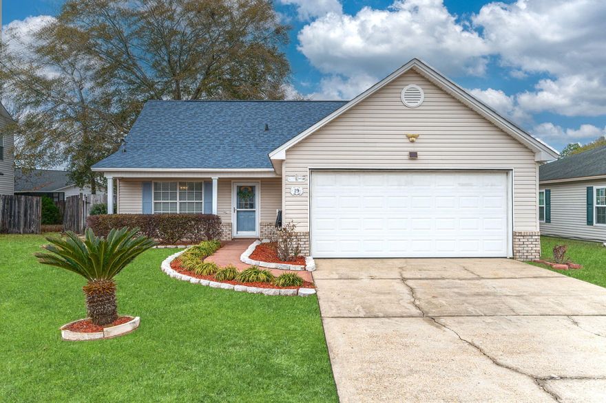 AT LIST PRICE, SELLER WILL CONTRIBUTE TO BUYER'S CLOSING COSTS. Discover your ideal home, nestled in a quaint cul-de-sac with close proximity to south-end shopping, restaurants, and easy access to bases. Recent updates include new light fixtures, ceiling fans, vanities, kitchen cabinets, countertops, and flooring. The 1 1/2-year-old dimensional shingle roof adds durability. The 1,692 sq ft layout includes a breakfast nook, formal dining room, and upstairs secondary bedrooms for versatile living. Also, at the top of the staircase,  discover a space perfect for a desk/small office area. Unwind in the primary bedroom on the first floor, featuring a spacious walk-in shower and double vanity.   The sliding glass door with plantation shutters, located off the living room area, leads to a charming fenced backyard.  This residence combines modern updates with comfort in a prime location. NOTE: Grass is now dormant and not green as shown in photo.