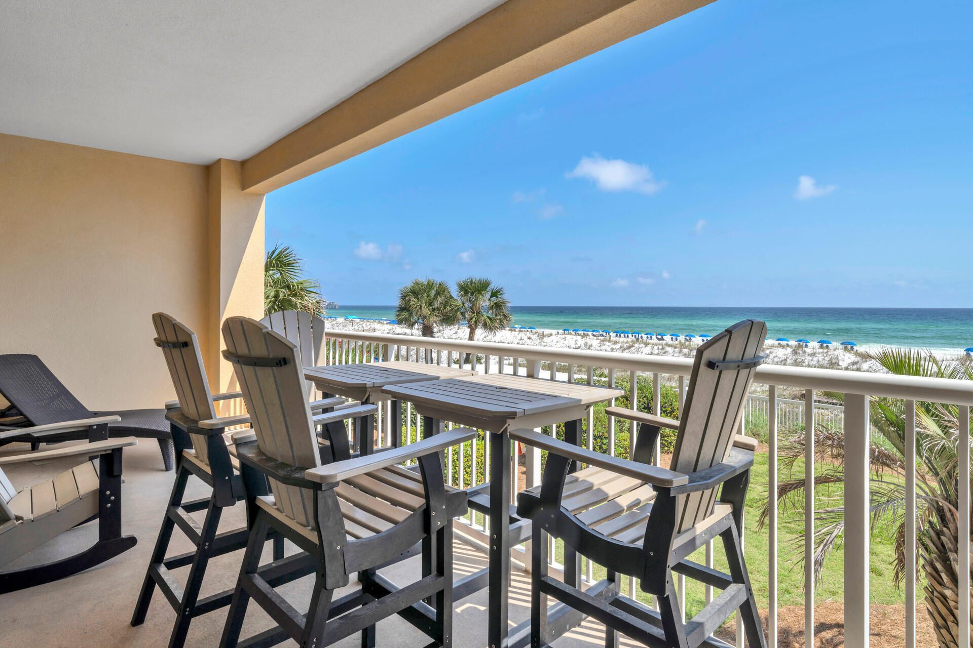 Welcome to Azure #202, a stunning, fully renovated 3-bed / 3-bath PLUS Media Room beachfront condominium located in the prestigious Azure complex on beautiful Okaloosa Island. Perfectly positioned over the grass green, this impeccably condo offers over 1600 sqft of beautiful finishes with high-end furnishings and designer-selected decor throughout, and an unmatched views of sugar-white sand beaches right from your expansive private balcony. The unique floor plans offers an additional room for rental (extra $$), and all recently updated appliances guarantees hassle free ownership. Whether you're seeking a full-time coastal retreat, a second home, or a high-performing short-term rental property, this condo checks every box. Summer is almost booked up, Call for a private showing today