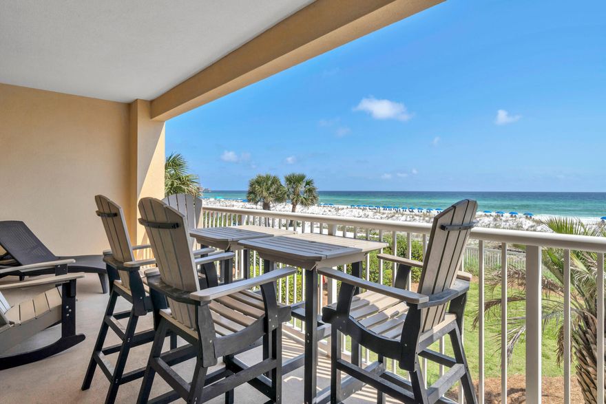 Welcome to Azure #202, a stunning, fully renovated 3-bed / 3-bath PLUS Media Room beachfront condominium located in the prestigious Azure complex on beautiful Okaloosa Island. Perfectly positioned over the grass green, this impeccably condo offers over 1600 sqft of beautiful finishes with high-end furnishings and designer-selected decor throughout, and an unmatched views of sugar-white sand beaches right from your expansive private balcony. The unique floor plans offers an additional room for rental (extra $$), and all recently updated appliances guarantees hassle free ownership.   Whether you're seeking a full-time coastal retreat, a second home, or a high-performing short-term rental property, this condo checks every box. Summer is almost booked up, Call for a private showing today