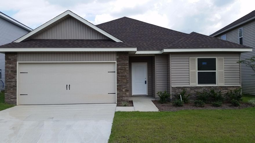 Brand New Design Features One Story for less than $200,000. Open Floor plan for ease of Entertaining. Also features a split bedroom design giving master suite privacy. Master Suite offers Tray Ceiling, walk-in closet and secondary closet. Master bath offers double vanity with separate soaking tub and shower. Open kitchen offers walk-in pantry. Inside laundry convenient to garage and kitchen. Rear exterior has a covered porch that offers shelter from elements.