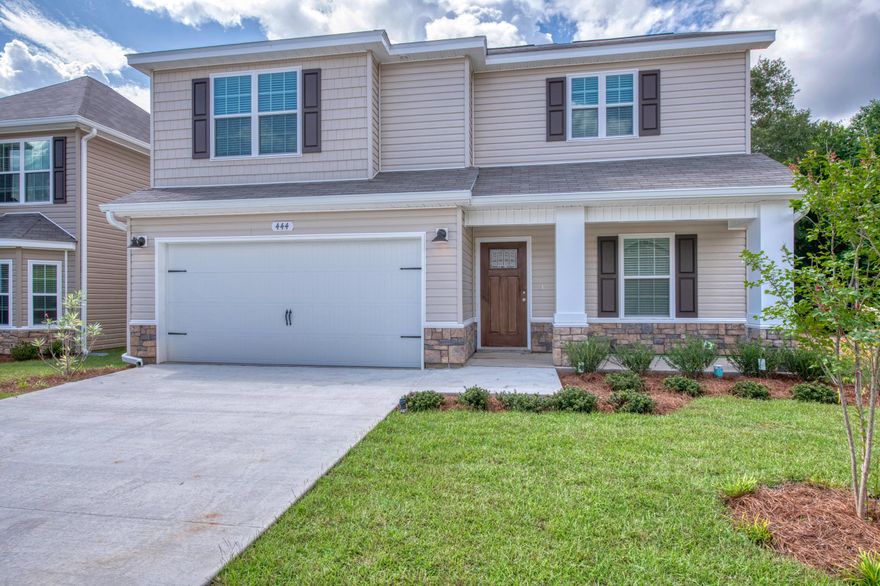 This craftsman home is located 14 miles from Duke Field, adorns a spacious open downstairs floor plan.Light & bright eat-in kitchen with Ivory cabinets,Toasted Walnut laminate flooring, breakfast bar,adjoins the dining room and Family room area.Flex room or 5th bedroom downstairs off the foyer.Three additional bedrooms upstairs along with the Master suite. Both baths with tile floors, spa sinks, & caf cabinetry. Decorative Columns, cedar shake vinyl siding and stone accent the exterior of the home. Actual colors may vary and are subject to change. Fully sodded and landscaped. Pictures are from a previously built home but the same floor plan. See more comments for color selections. Seller will pay $3000 of buyers closing costs with the use of a preferred lender. Completion date : 8/16
