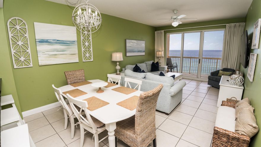 Welcome to Beachfront living at it's Best . Master Bedroom on the Gulf with views from wall to wall sliding doors .Calypso Tower 1 Unit 906 is the perfect placement in the Building and the 9th Floor has amazing views .Gulf views also from the living room ,dining room and kitchen .If that's not enough head out to the Balcony ( West Sunsets are priceless). Kitchen has new Stainless Stove and Refrigerator, ( Just delivered October29th,2024 ,newer dish washer ,Microwave . Granite counter tops ,White Cabinets .This unit has a wet bar with Granite Counters. Guest Bedroom has a King size bed .Bonus Bunk room that makes this unit sleep like a 3 Bedroom has double size bunkbeds. All Bedrooms have TV'S . Laminate Wood in the 3 bedrooms and Tile in Living Room ,Dining Room ,Kitchen and Baths for easy clean. Everything is fresh with new Comforters ,Shower Curtains some light fixtures ,pictures etc. Calypso has 2 Huge Pools with Beverage Oasis on site (Tiki Bar). Hot Tub...YES. Exercise Room---YES. Walk to Pier Park for shopping and Restaurants. Never have to get in your car if you don't want to from Calypso Beach Resort.