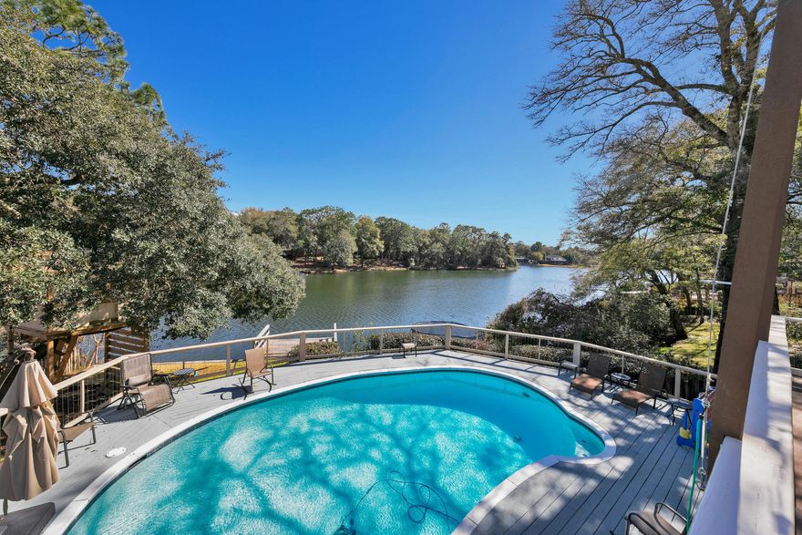 Amazing waterfront, lake living in Rocky Bayou Country Club Estates with your own dock and water views galore on Lake Henderson. Walk right in to this open floorplan with large family room, dining room fireplace, eat in kitchen area with stainless steel appliances and granite countertops. There are 5 bedrooms plus bonus room and the beautiful back deck with pool and lake views. The master suite has water views with slider door to deck, multiple closets, soaker tub, separate shower. Bedrooms 2 and 3 share a jack and jill full bath with a beautifully tiled bath and granite counters. The deck is an entertainers dream.